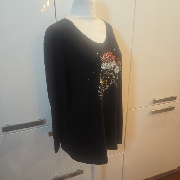 Festive Holiday Beaded Rhinestone Equestrian Horse Santa Hat Top XL Black Red - Picture 3 of 6